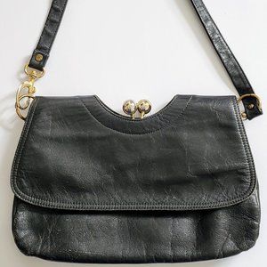 Distressed black leather frame purse
